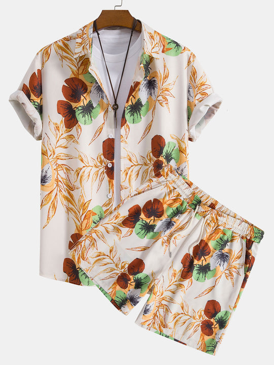 Tropical Print Button Up Shirt & Shorts