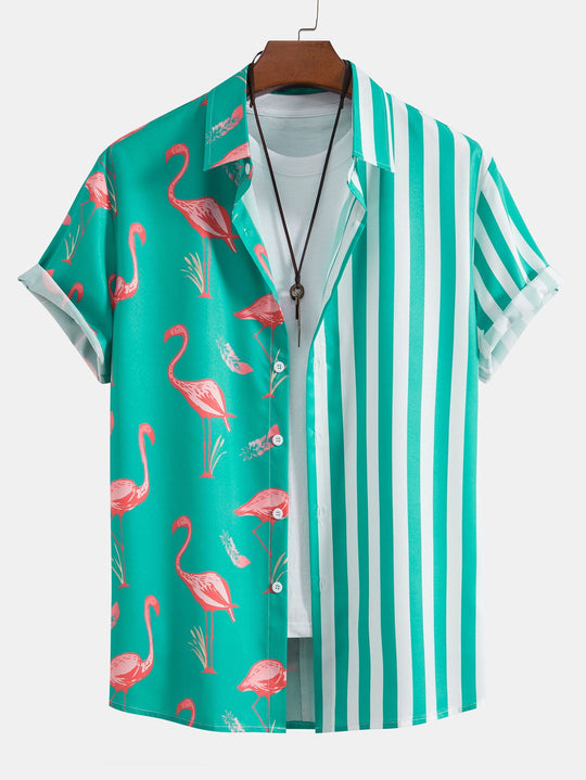 Flamingo Stripe Panel Shirt & Swim Shorts