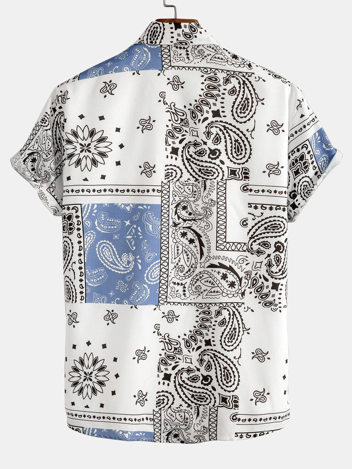 Paisley Patterned Button-Up Shirt and Swim Shorts with a Random Design