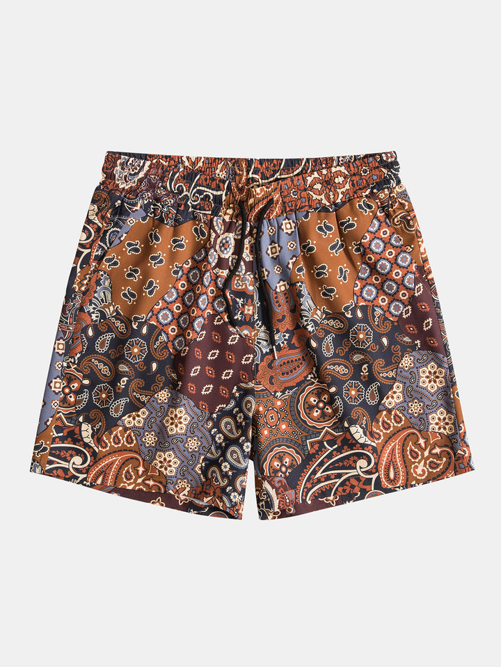 Paisley Patchwork Print Button Up Shirt & Shorts