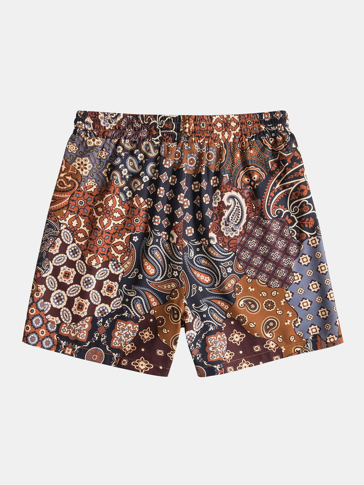 Paisley Patchwork Print Button Up Shirt & Shorts