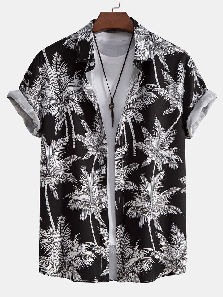 Palm Tree Print Button Up Shirt & Swim Short